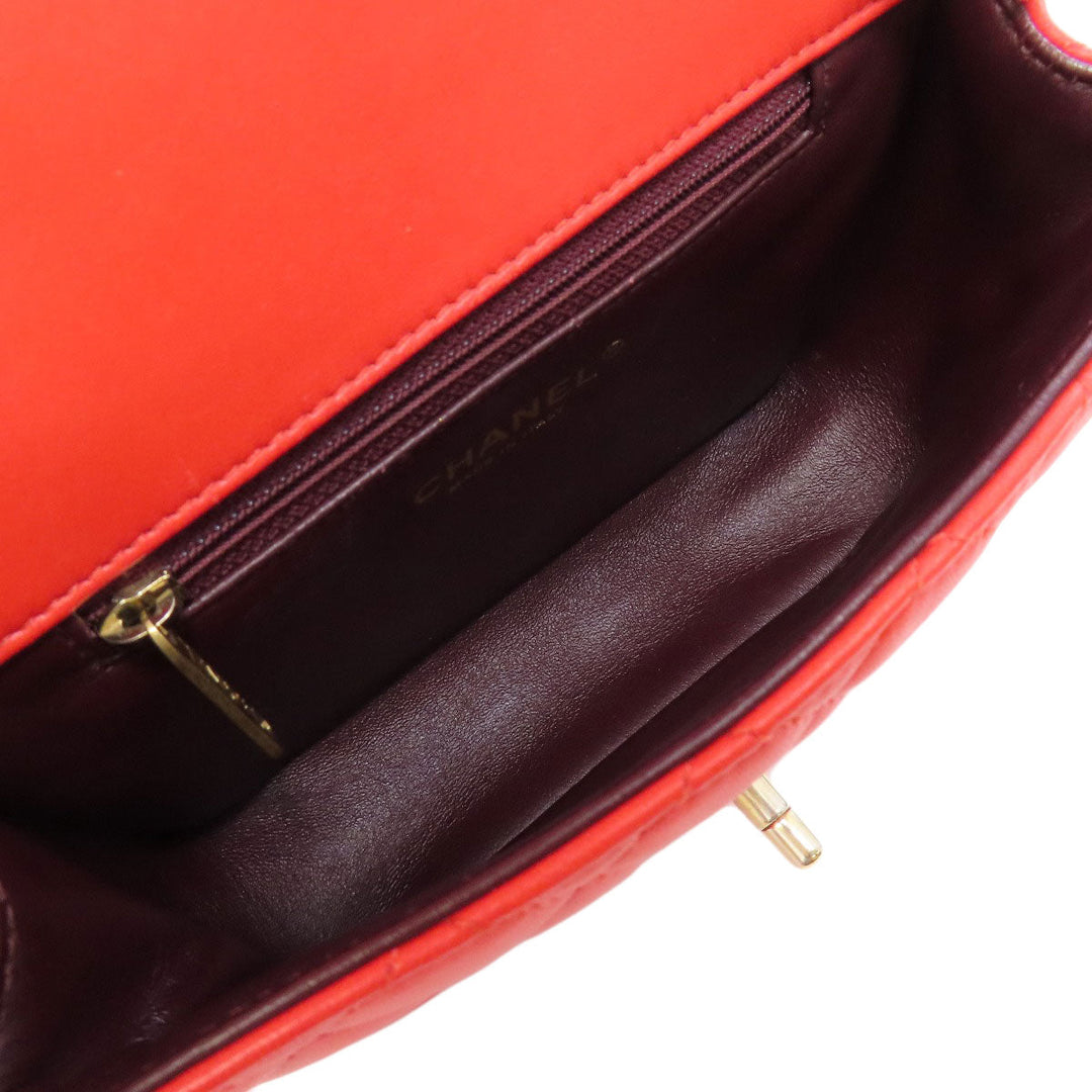 CHANEL Shoulder Bag lambskin Red ChainShoulder COCO Mark Gold Metal Women Used Authentic