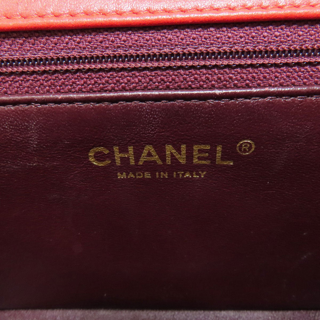 CHANEL Shoulder Bag lambskin Red ChainShoulder COCO Mark Gold Metal Women Used Authentic