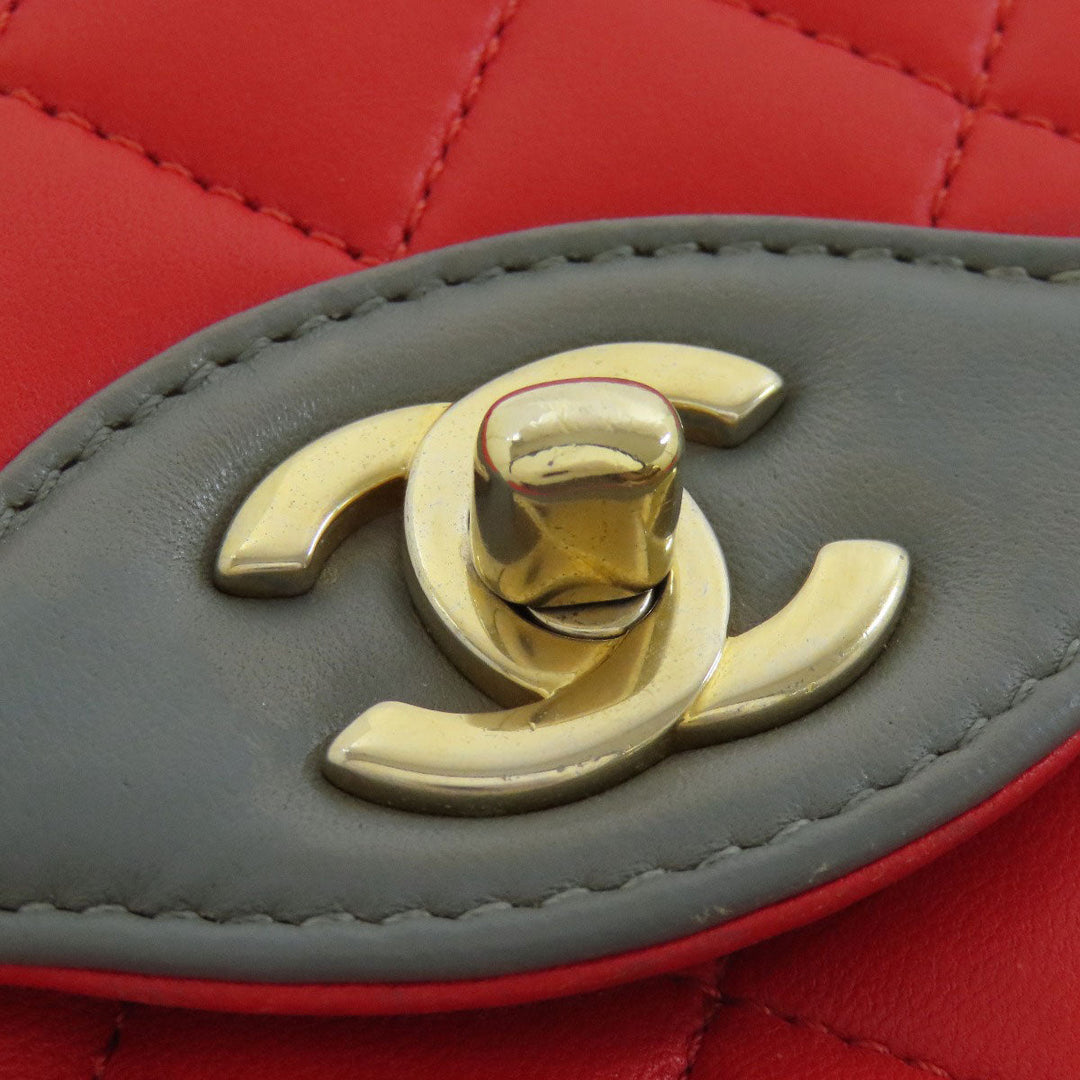 CHANEL Shoulder Bag lambskin Red ChainShoulder COCO Mark Gold Metal Women Used Authentic