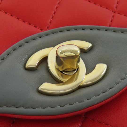 CHANEL Shoulder Bag lambskin Red ChainShoulder COCO Mark Gold Metal Women Used Authentic