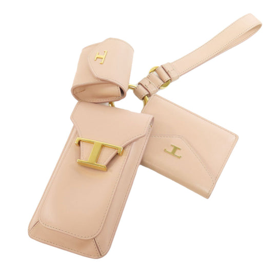 TOD�fS Accessory pouch leather pink logo Women Used Authentic