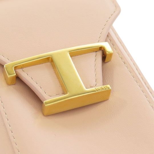 TOD�fS Accessory pouch leather pink logo Women Used Authentic