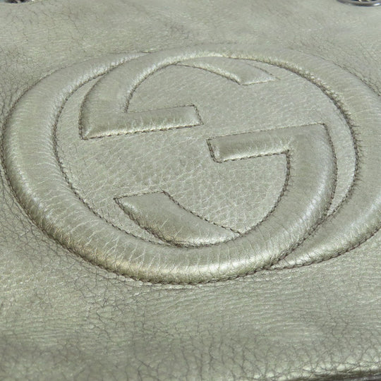 GUCCI Tote Bag 308982 leather Silver Soho Interlocking G Women Used Authentic