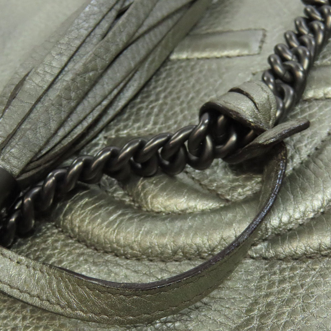 GUCCI Tote Bag 308982 leather Silver Soho Interlocking G Women Used Authentic
