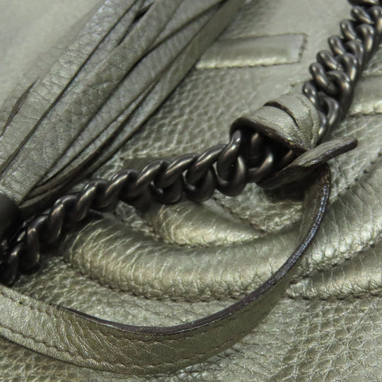 GUCCI Tote Bag 308982 leather Silver Soho Interlocking G Women Used Authentic