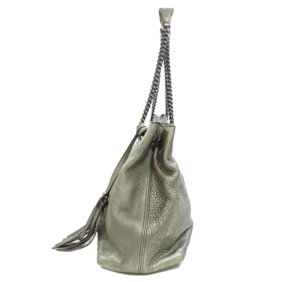 GUCCI Tote Bag 308982 leather Silver Soho Interlocking G Women Used Authentic