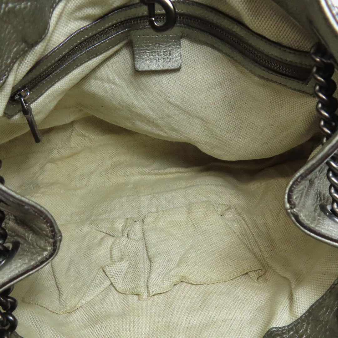 GUCCI Tote Bag 308982 leather Silver Soho Interlocking G Women Used Authentic