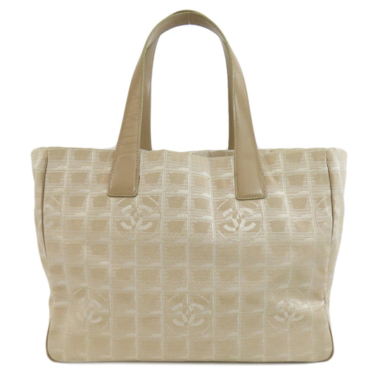 CHANEL Tote Bag Nylon jacquard beige New Travel Line MM Women Used Authentic