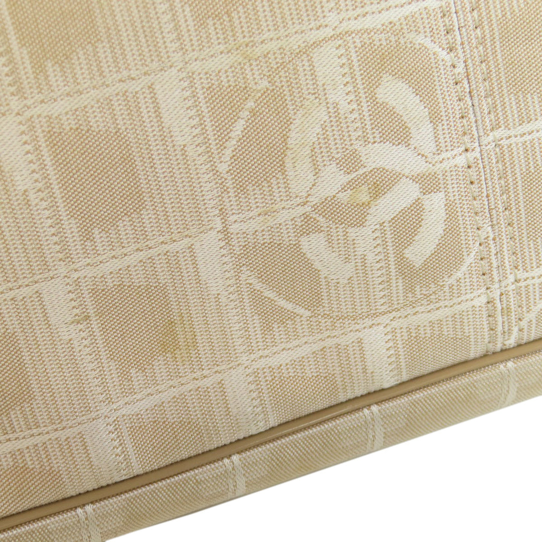 CHANEL Tote Bag Nylon jacquard beige New Travel Line MM Women Used Authentic