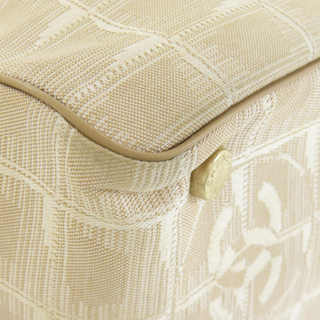 CHANEL Tote Bag Nylon jacquard beige New Travel Line MM Women Used Authentic
