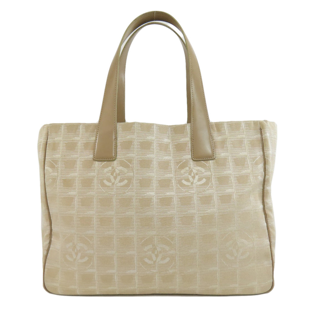 CHANEL Tote Bag Nylon jacquard beige New Travel Line MM Women Used Authentic