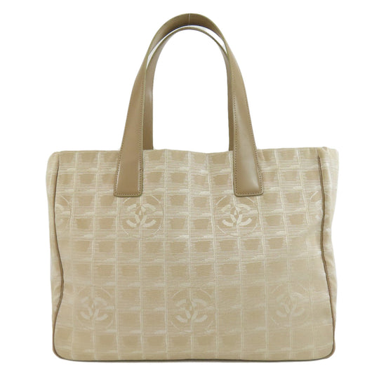 CHANEL Tote Bag Nylon jacquard beige New Travel Line MM Women Used Authentic