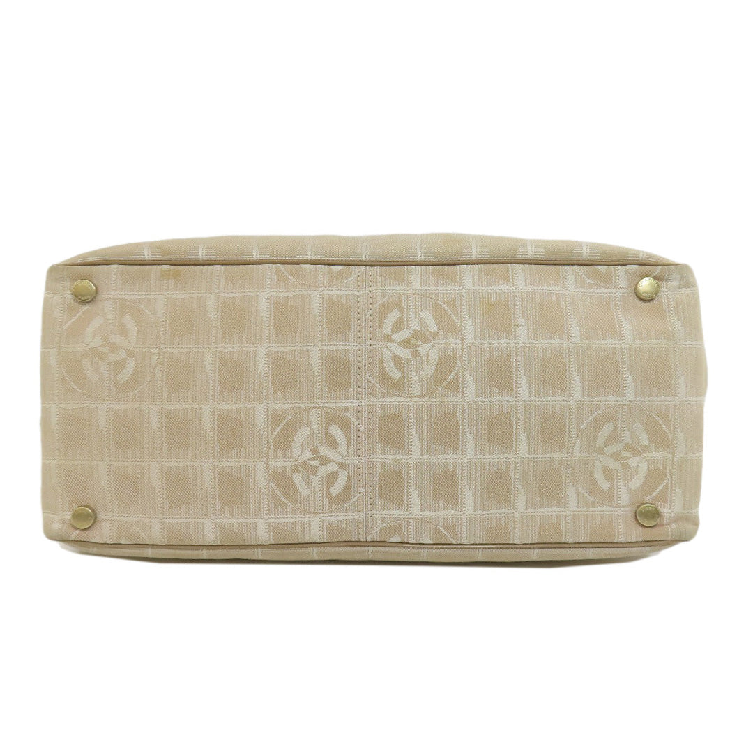 CHANEL Tote Bag Nylon jacquard beige New Travel Line MM Women Used Authentic