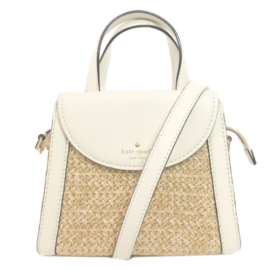 Kate Spade Handbag Leather, Straw white Basket bag 2WAY Women Used Authentic
