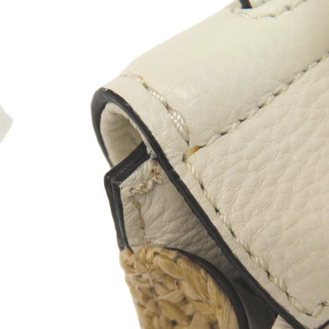 Kate Spade Handbag Leather, Straw white Basket bag 2WAY Women Used Authentic