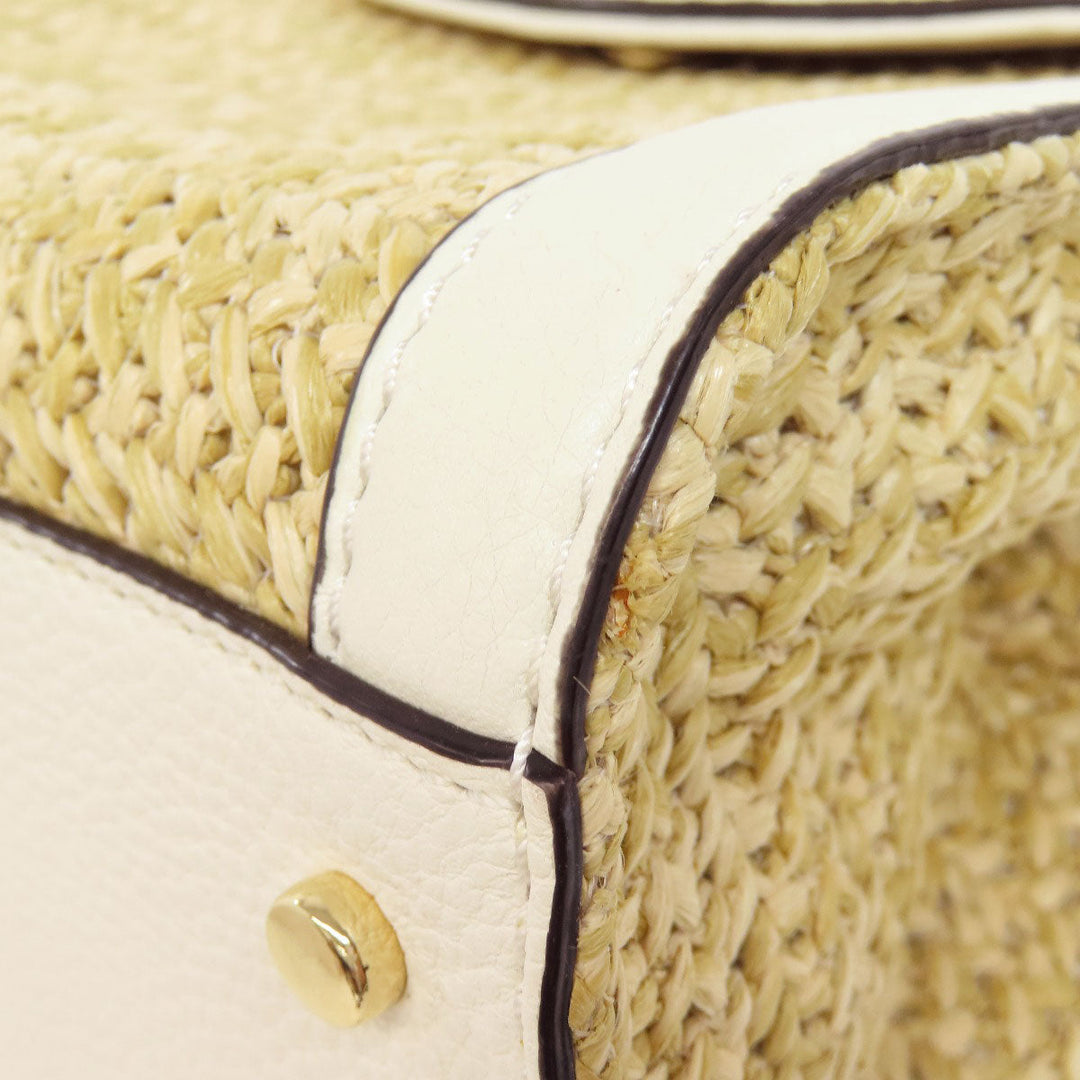 Kate Spade Handbag Leather, Straw white Basket bag 2WAY Women Used Authentic