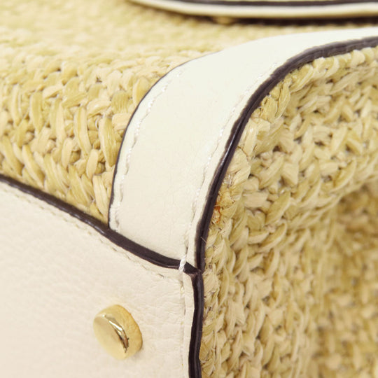 Kate Spade Handbag Leather, Straw white Basket bag 2WAY Women Used Authentic