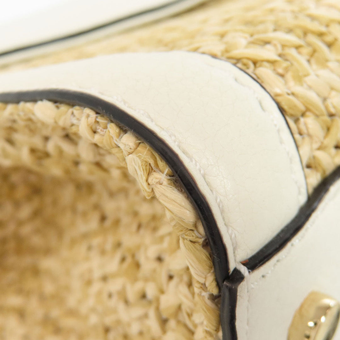 Kate Spade Handbag Leather, Straw white Basket bag 2WAY Women Used Authentic