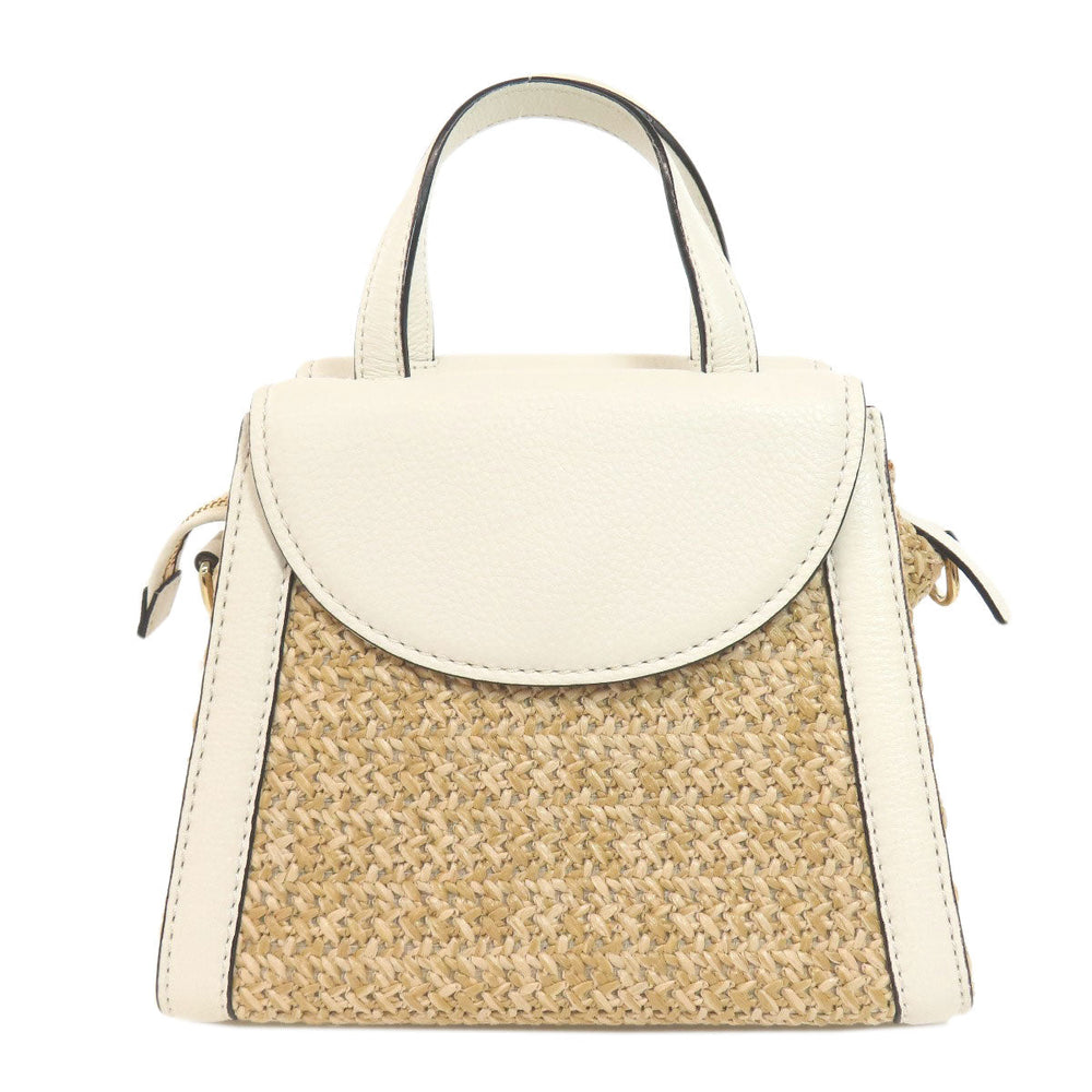 Kate Spade Handbag Leather, Straw white Basket bag 2WAY Women Used Authentic