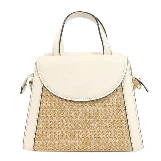 Kate Spade Handbag Leather, Straw white Basket bag 2WAY Women Used Authentic