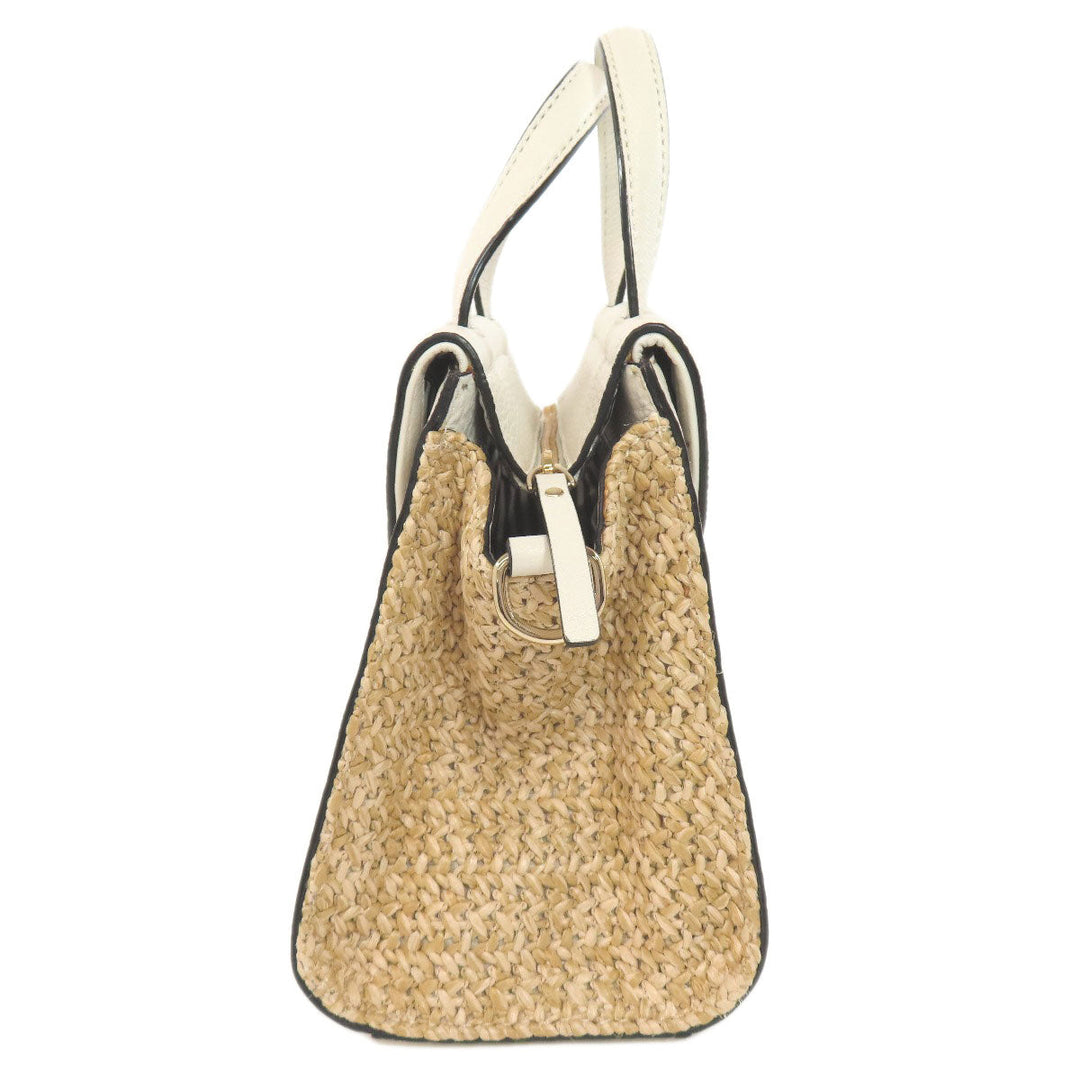 Kate Spade Handbag Leather, Straw white Basket bag 2WAY Women Used Authentic