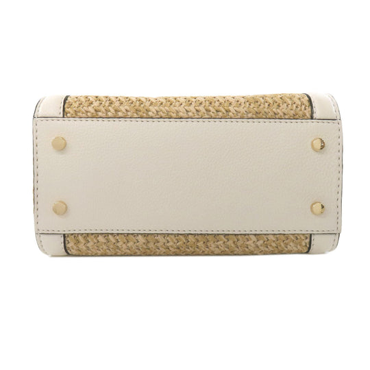 Kate Spade Handbag Leather, Straw white Basket bag 2WAY Women Used Authentic