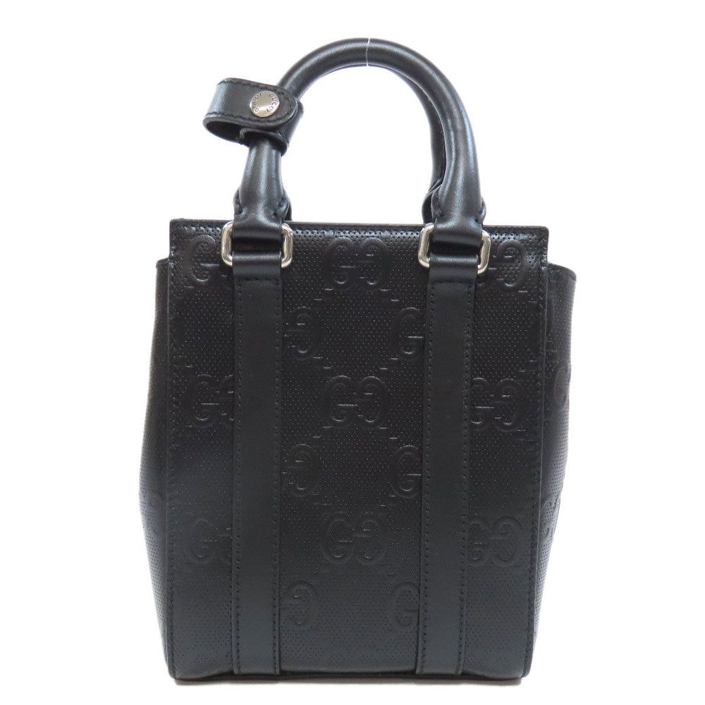 GUCCI Handbag 696010 Calfskin black GG embossed 2WAY