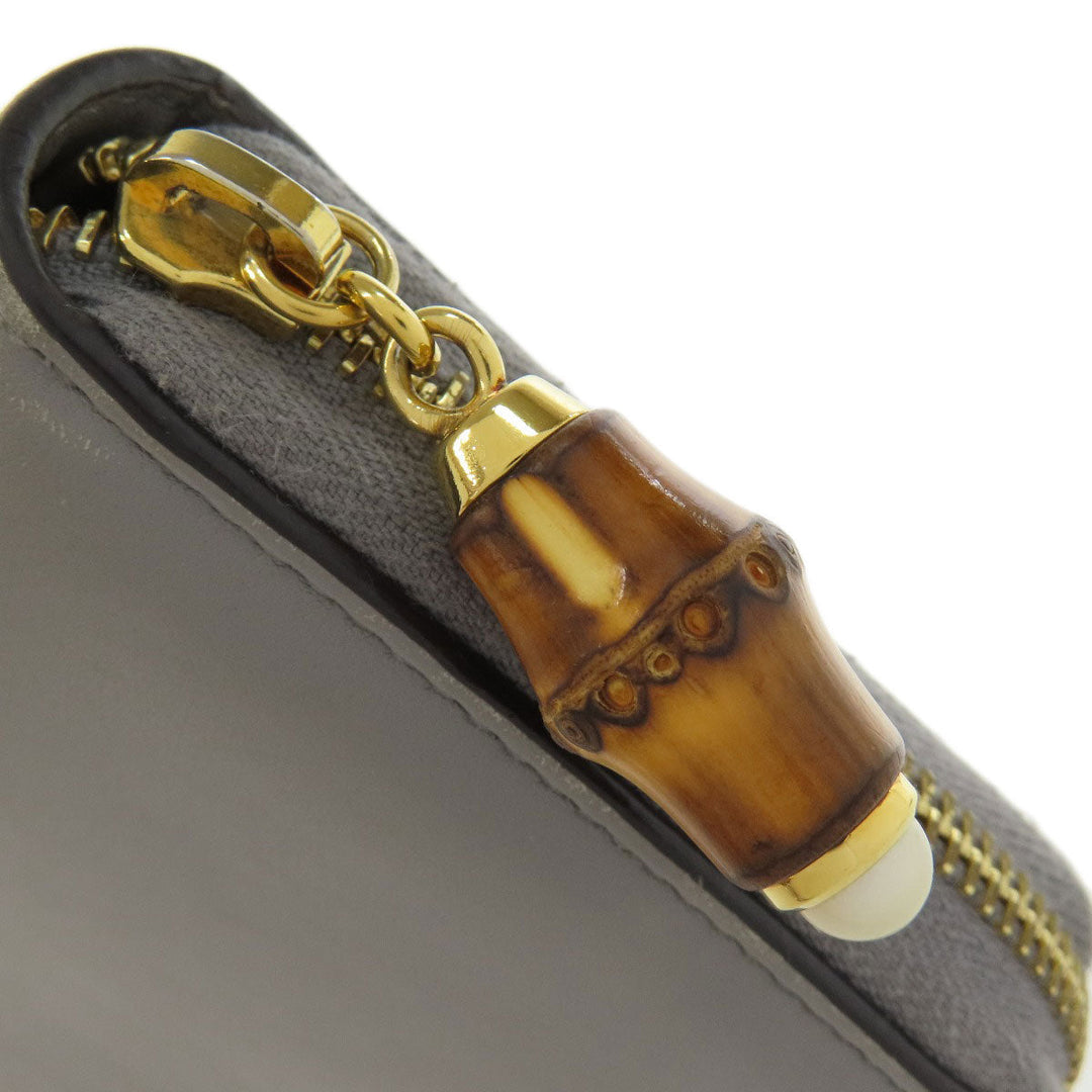 GUCCI Long Wallet Purse 453158 leather gray Bamboo Women Used Authentic