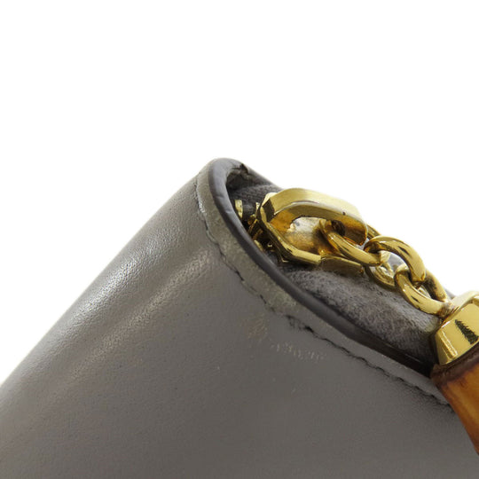 GUCCI Long Wallet Purse 453158 leather gray Bamboo Women Used Authentic