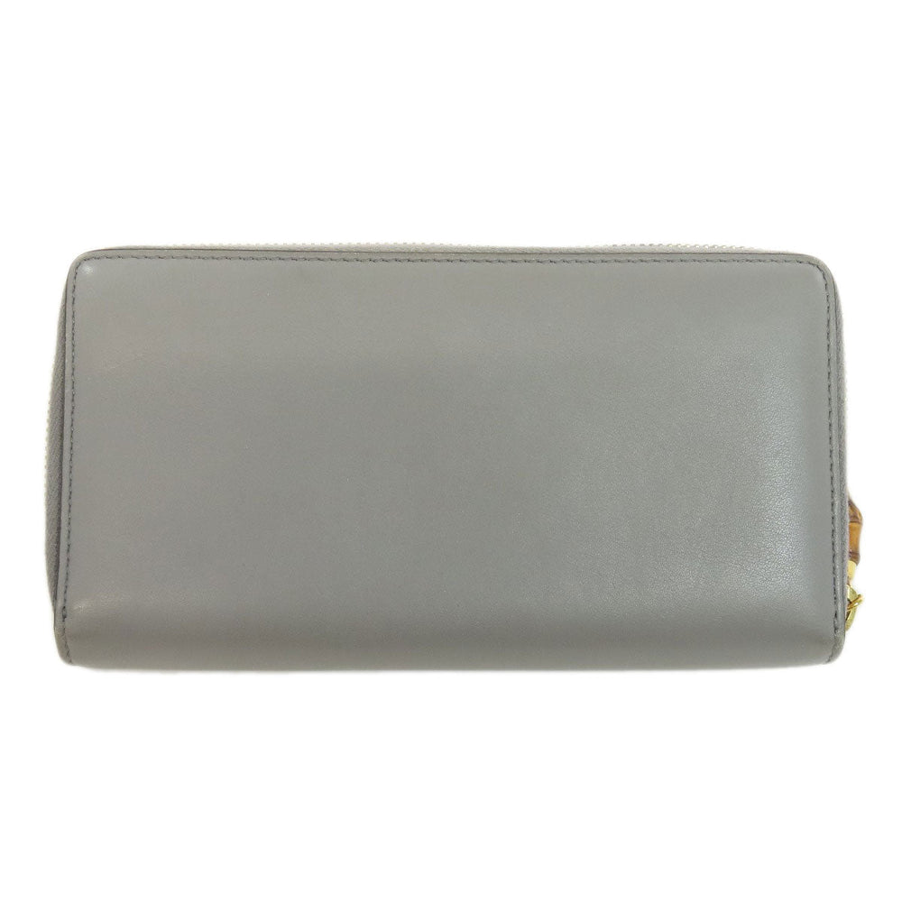 GUCCI Long Wallet Purse 453158 leather gray Bamboo Women Used Authentic