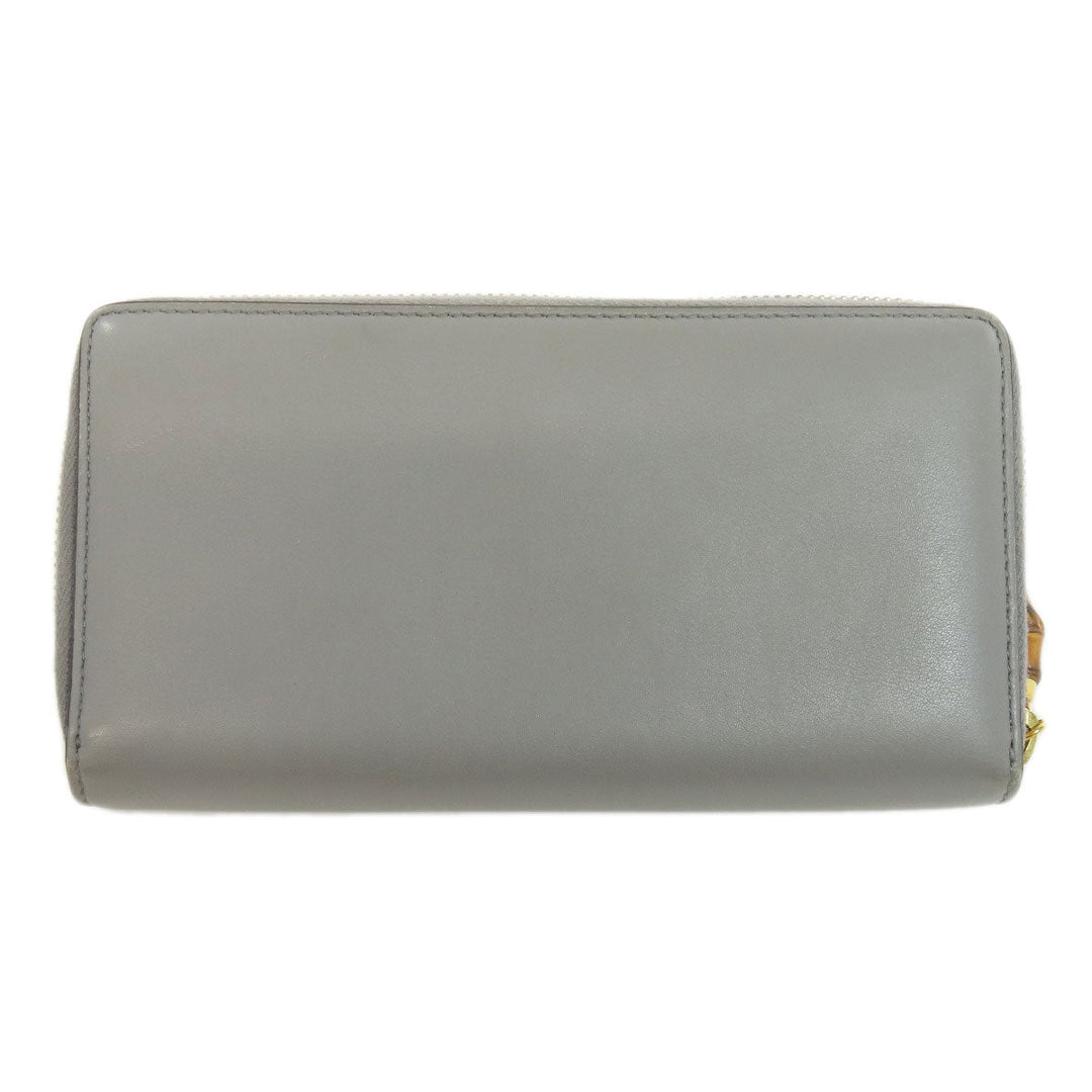 GUCCI Long Wallet Purse 453158 leather gray Bamboo Women Used Authentic