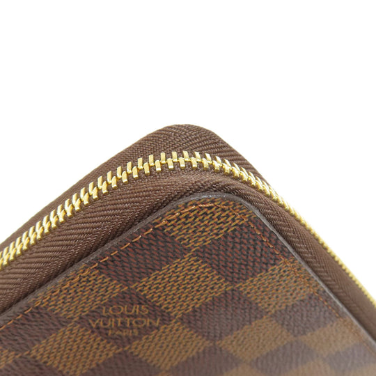 LOUIS VUITTON Long Wallet Purse N60003 Damier canvas Brown Zippy Organizer Women Used Authentic