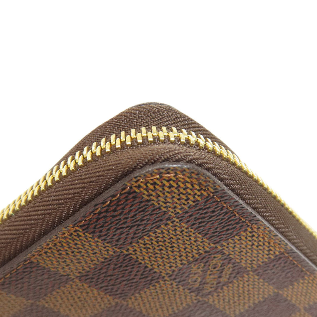 LOUIS VUITTON Long Wallet Purse N60003 Damier canvas Brown Zippy Organizer Women Used Authentic