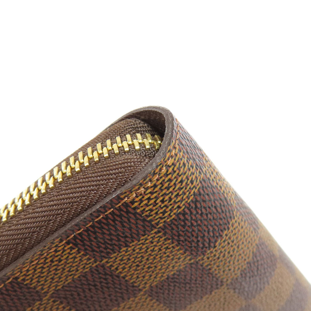 LOUIS VUITTON Long Wallet Purse N60003 Damier canvas Brown Zippy Organizer Women Used Authentic