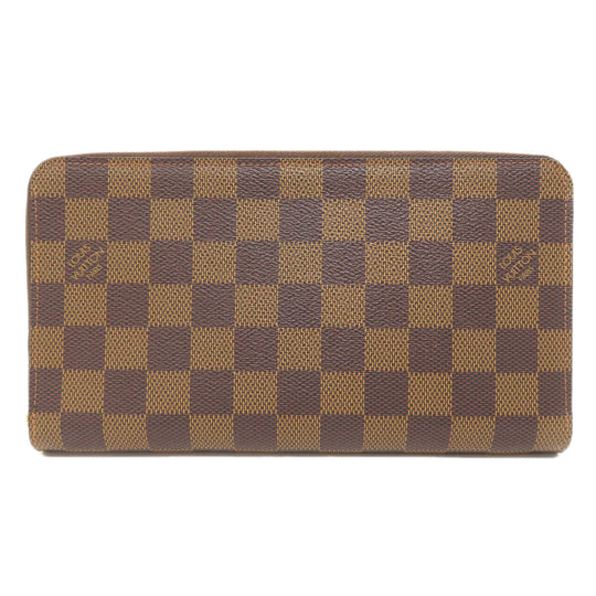 LOUIS VUITTON Long Wallet Purse N60003 Damier canvas Brown Zippy Organizer Women Used Authentic