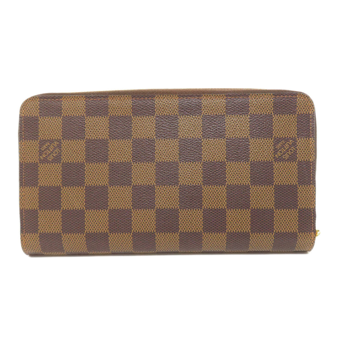 LOUIS VUITTON Long Wallet Purse N60003 Damier canvas Brown Zippy Organizer Women Used Authentic