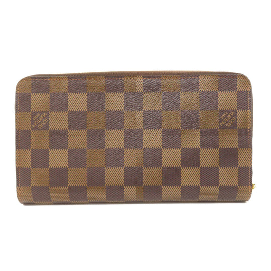 LOUIS VUITTON Long Wallet Purse N60003 Damier canvas Brown Zippy Organizer Women Used Authentic