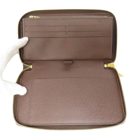 LOUIS VUITTON Long Wallet Purse N60003 Damier canvas Brown Zippy Organizer Women Used Authentic