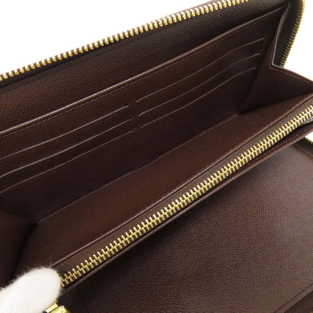 LOUIS VUITTON Long Wallet Purse N60003 Damier canvas Brown Zippy Organizer Women Used Authentic