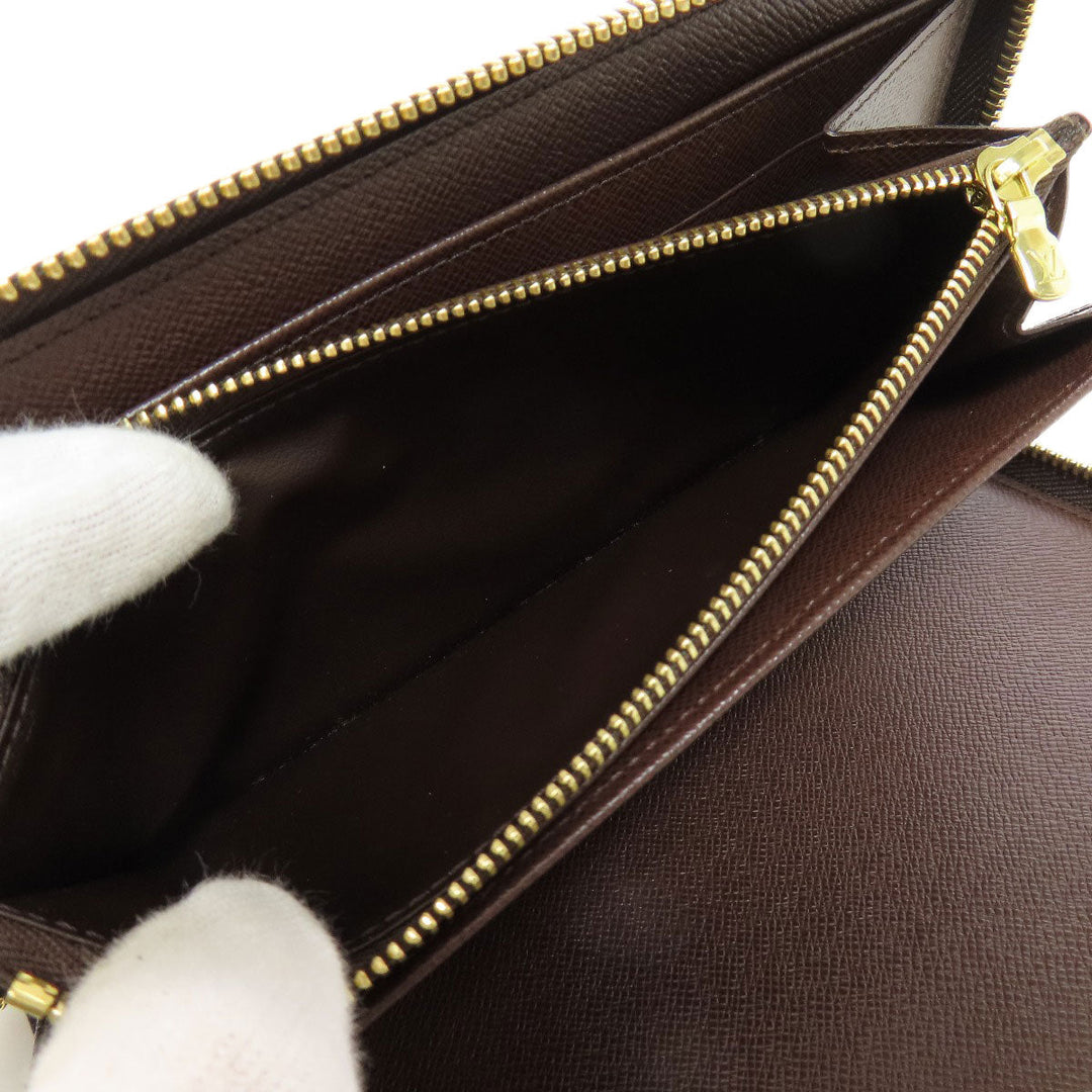 LOUIS VUITTON Long Wallet Purse N60003 Damier canvas Brown Zippy Organizer Women Used Authentic
