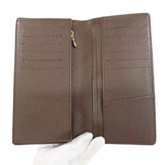 LOUIS VUITTON Long Wallet Purse N60017 Damier canvas Brown Portefeuille�EBrazza Former mens Used Authentic