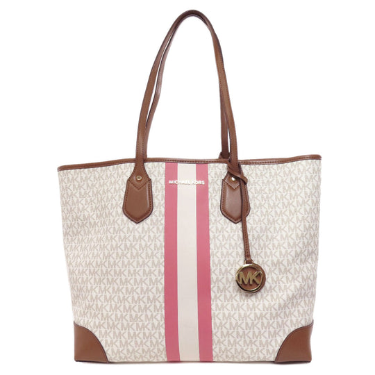 MICHAEL KORS Tote Bag PVC white MK signature Women Used Authentic