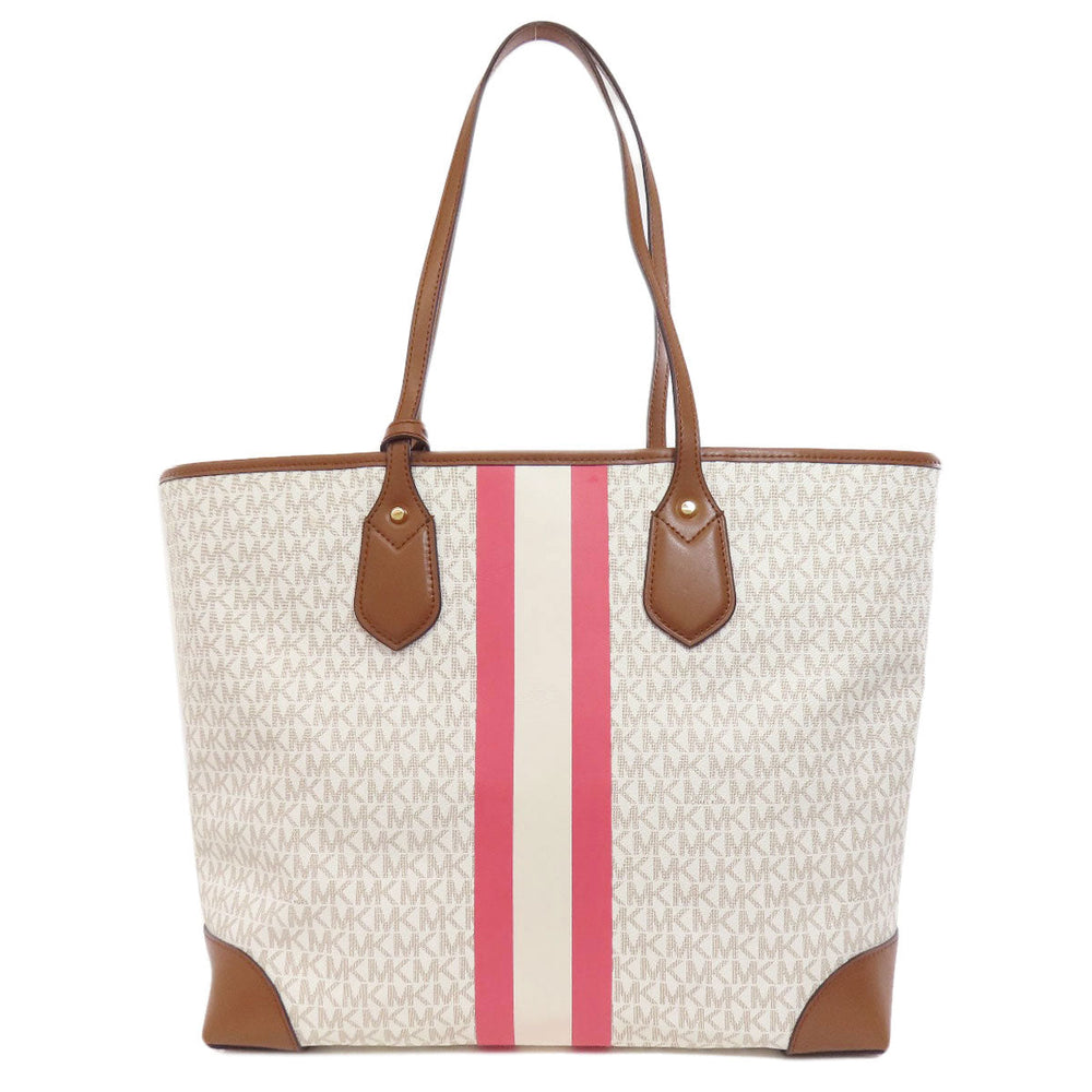 MICHAEL KORS Tote Bag PVC white MK signature Women Used Authentic