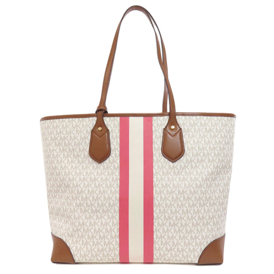 MICHAEL KORS Tote Bag PVC white MK signature Women Used Authentic