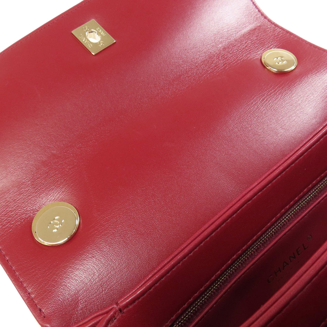 CHANEL Handbag lambskin Red Matelasse 2WAY Gold Metal