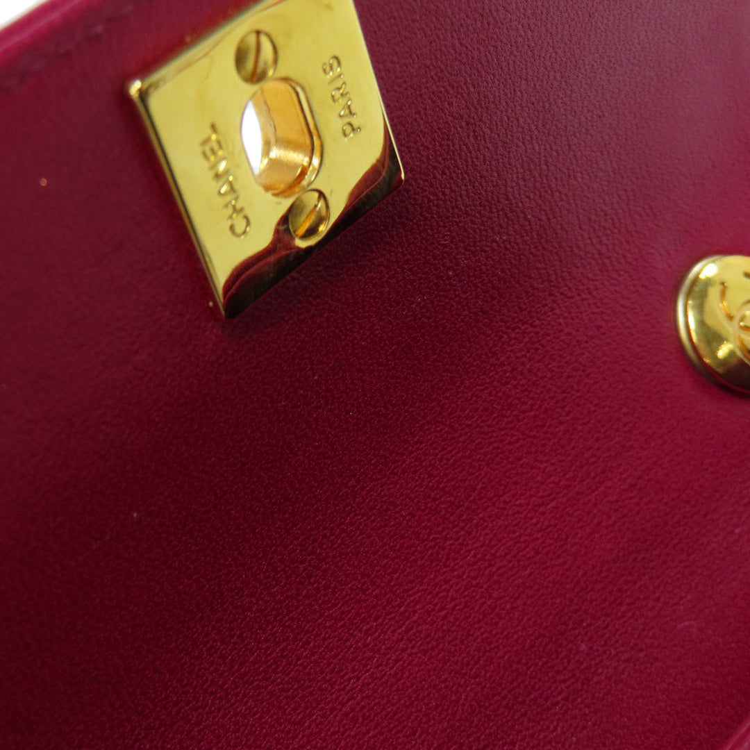 CHANEL Shoulder Bag lambskin Red Chain Wallet COCO Mark Gold Metal Women Used Authentic