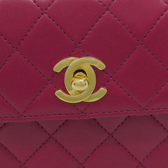 CHANEL Shoulder Bag lambskin Red Chain Wallet COCO Mark Gold Metal Women Used Authentic