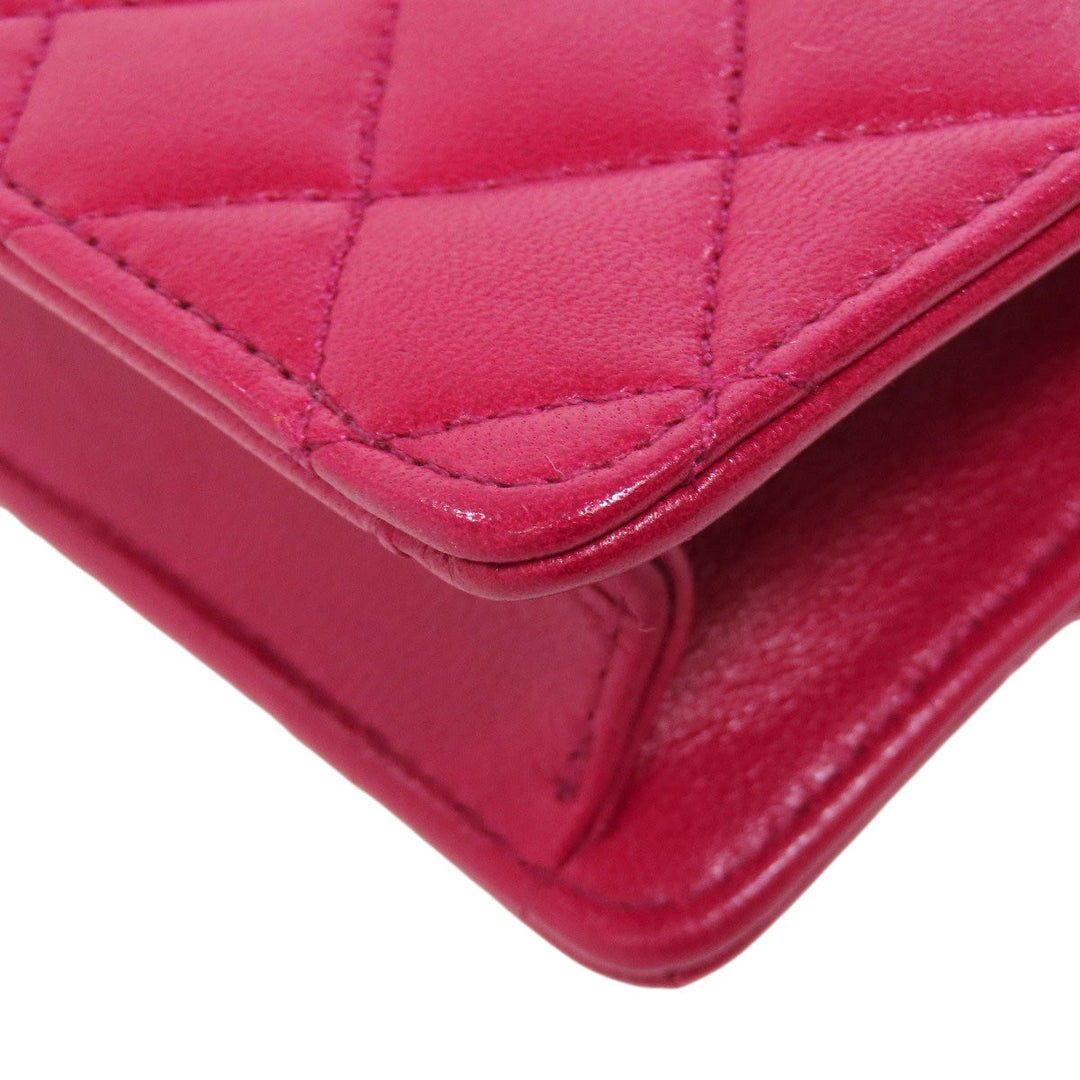 CHANEL Shoulder Bag lambskin Red Chain Wallet COCO Mark Gold Metal Women Used Authentic