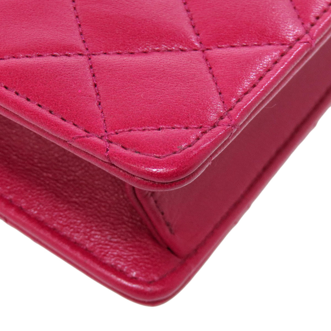 CHANEL Shoulder Bag lambskin Red Chain Wallet COCO Mark Gold Metal Women Used Authentic