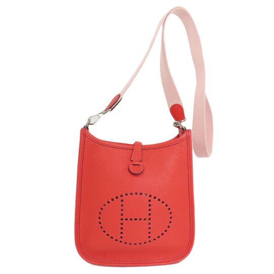 HERMES Shoulder Bag Taurillon Clemence Red Evelyn TPM SilverMetal Women Used Authentic